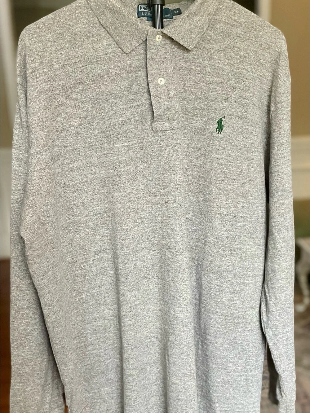 Ralph Lauren Heather Gray Long-Sleeve Polo with Green Pony, Men’s XL
